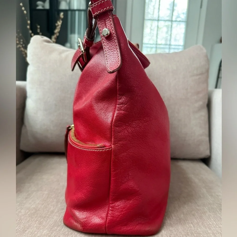 Dooney&Bourke Red Dillen Pebbled Leather Satchel Shoulder Bag